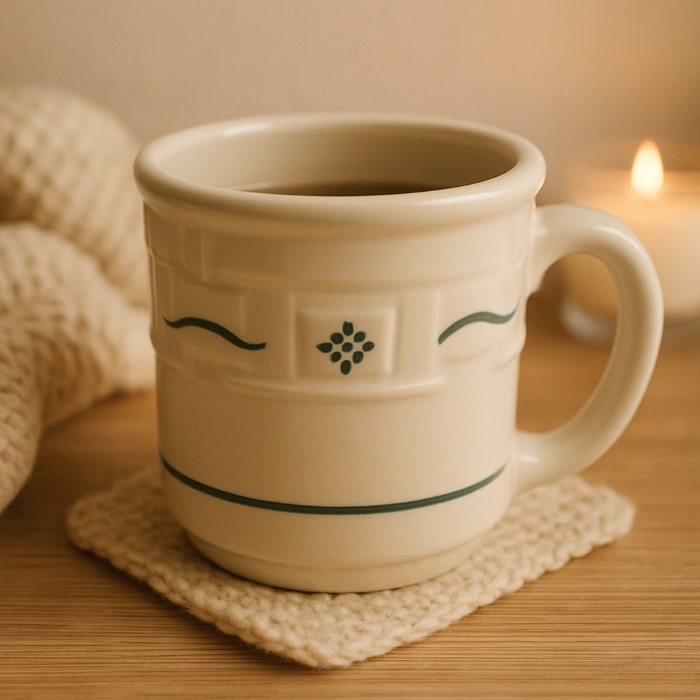 Longaberger Pottery Woven Traditions Heritage Green 4" Coffee Mug USA